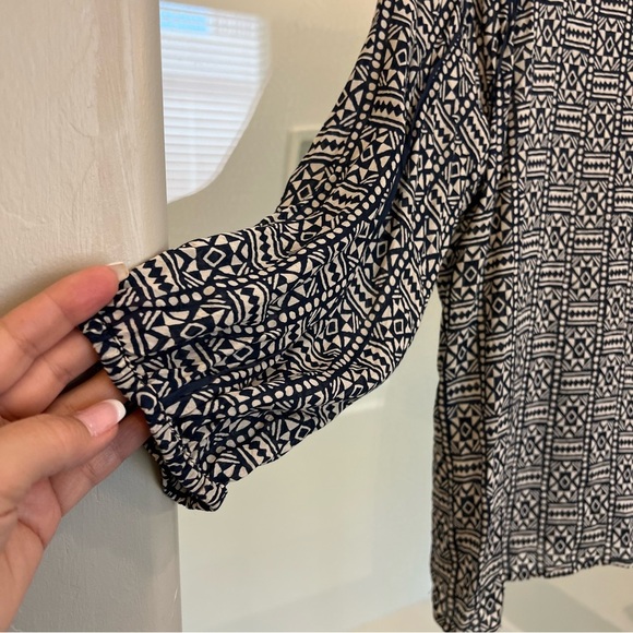 John Robshaw x Lucky Brand batik top, geometric pattern blue and white, sz M - Picture 8 of 14
